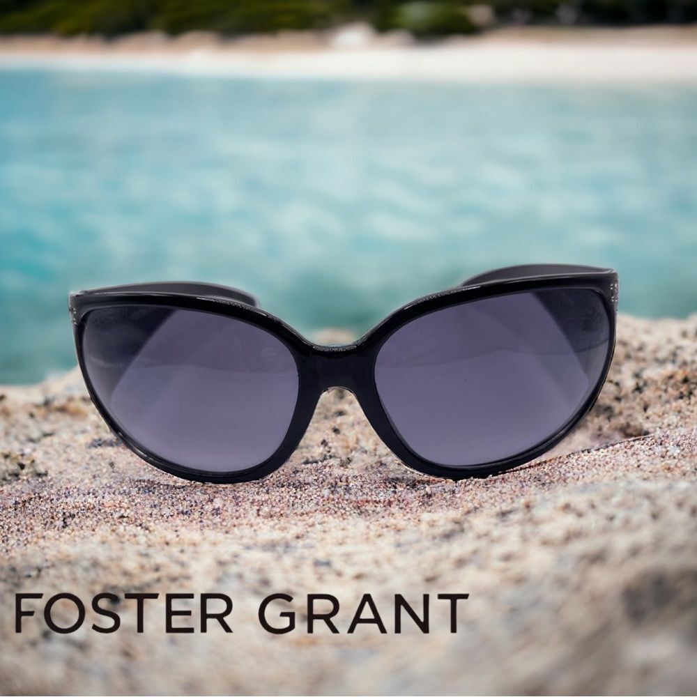 Foster Grant Black Square Frame Sunglasses with Rhinestones